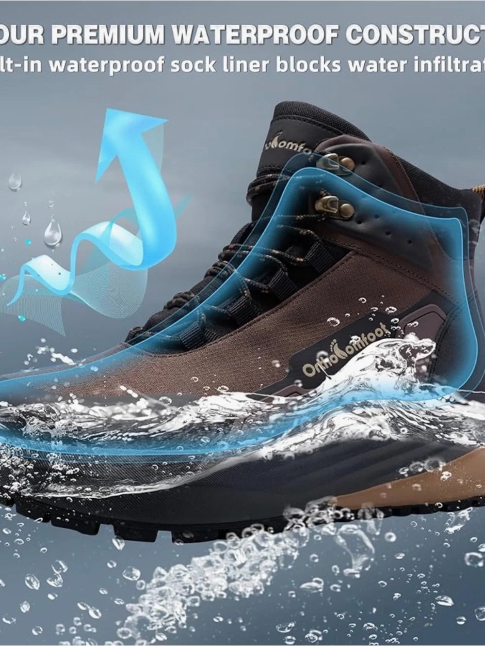 OrthoComfort Men's Brown Lightweight Hiking Boots